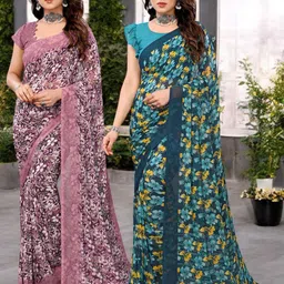 Moda Rapido Women Pack Of 2 Pure Georgette Floral Printed Saree-picture-23