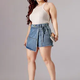 Miss Chase A+ Plus Size Women Regular High rise Mild Distress Regular Denim Skorts image 2