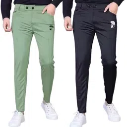 vnastyle Pack of 2 Men Solid Black, Light Green Track Pants-picture-28