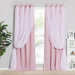 BFAM Pink Set of 2 Black Out Long Door Curtain-image-39