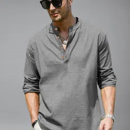 Yugnik Mandarin Collar Roll-Up Sleeves Straight Short Kurta-picture-36