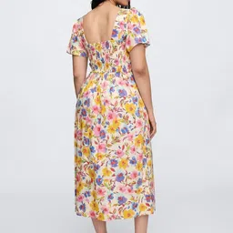 GAP Women Floral Printed Smocked Fit & Flare Midi Dress With Slit image 5