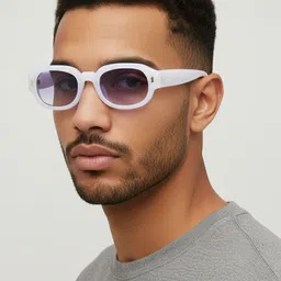 goglassic Unisex Purple Lens & White Rectangle Sunglasses with-picture-30