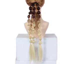 RITZKART Tape In Straight Bubble Ponytail Hair Extension- Brown & Off White- 20 Inch image 2