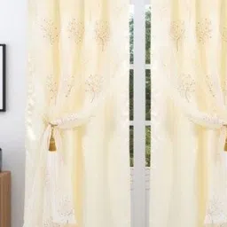 Aura Cream-Coloured Embroidered Window Curtain image 2