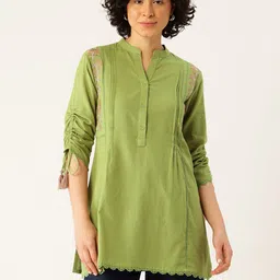 MISRI Floral Embroidered Lace Inserts Pleated Straight Kurti-picture-10