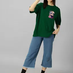 Kasendra Oversized Graphic Round Neck Regular Length Printed Cotton T-shirt image 2