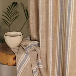 Peepul Tree Beige & White Set of 2 Striped Door Curtain image 4