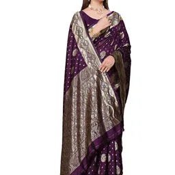 VASTRAAVEDAA Ethnic Motifs Zari Art Silk Handloom Banarasi Saree image 1