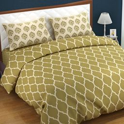 Trance Home Linen Green & Cream Printed King Size DuvetCover-picture-37