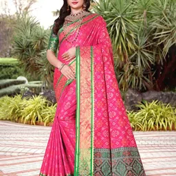 AKSH FASHION Bandhani Zari Pure Silk Patola Saree-picture-18