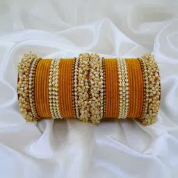 Shasmi Yellow Glass Artificial Stones Bangle-image-7