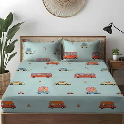 WEAVE AND DECOR Blue Cartoon Characters 300 TC King Bedsheet with 2 Pillow Covers-picture-29