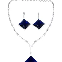 PRIVIU Silver Plated American Diamond Studded Jewellery Set-picture-47