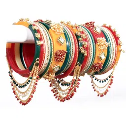 Zindura Set Of 2 Gold-Plated Stones Studded & Pearl Beaded Chuda Bangles image 2