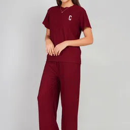 lugo Women Night Suit Set Maroon Solid-picture-33