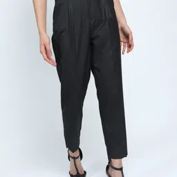 tokyo talkies Women Tapered Black Cotton Blend Trousers-picture-17