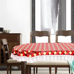 Stylista Maroon & Red Abstract Waterproof Oval 8-Seater Table Cover image 4