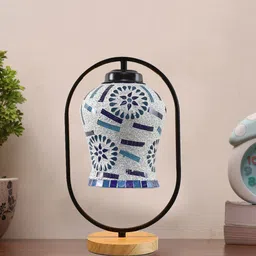 Devansh Black Glass Wooden & Iron Floral Design Abstract Shape Traditional Table Lamps image 5