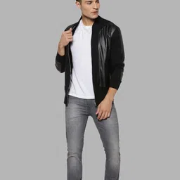campus sutra Men Solid Leather Jacket image 4
