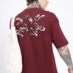 Men Printed Round Neck Pure Cotton Maroon T-Shirt-image-39