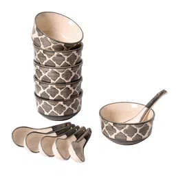 unravel india Dori Ceramic Serving Bowls with Spoons Combo -Set of 12 by Unravel image 2