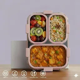 vrjk Stainless Steel 3 Compartment 750 ml Pink Girls Lunch Box with Spoon & Fork B98 3 Containers Lunch Box-picture-27