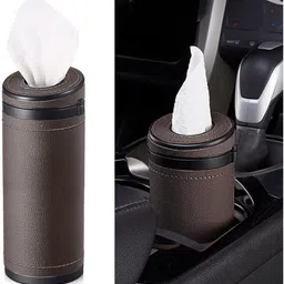 hasthip PU Leather Car Tissue Box Holder Fits Cup Holder Office Use Vehicle Tissue Dispenser image 1