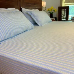 bells & whistles Blue 100% Cotton Striped Print Double Breeze Bedsheet with 2 Pillow Covers (Spring Summer 2025 Collection) image 3