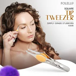 folello Square Tip Tweezer/Plucker with Rubber Grip, Suitable for Eyebrows image 3