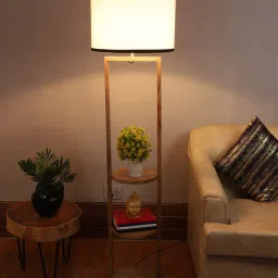 sapphire Flap White Fabric Shade Shelf Floor Lamp With Wood Base-picture-40