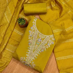 rangtulika ethnics Rangtulika Floral Embroidered Zari Cotton Unstitched Dress Material-picture-22