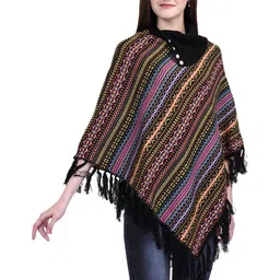 eKools Unisex Striped Printed Woollen Poncho with Fringed Detail image 3