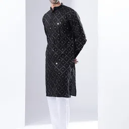 Anouk Geometric Embroidered Sequinned Pure Cotton Kurta & Pyjamas With jacket image 4