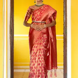 Janasya Pink Organza Woven Geometric Design Saree with Unstitched Blouse Piece-picture-39