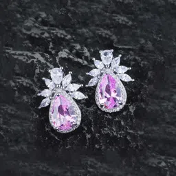 Jewels Galaxy Silver-Plated American Diamond Studded Teardrop Shaped Studs-image-79