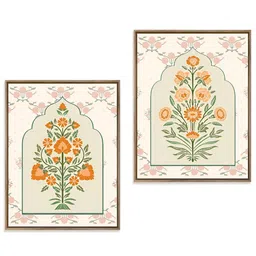 Art Street Orange & Green 2 Piece Canvas Floral and Botanical Wall Paintings image 2