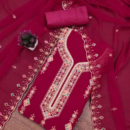 HERE&NOW Embroidered Silk Georgette Unstitched Dress Material-picture-18