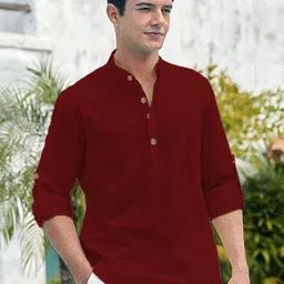 APEKTRA Slim Fit Band Collar Full Sleeves Short Kurta-image-58