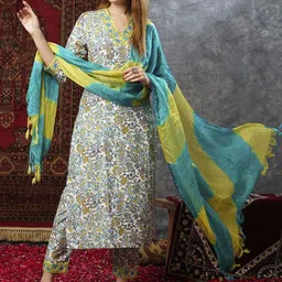 GoSriKi Women Floral Printed Regular Kurta with Trousers & With Dupatta-picture-21