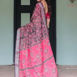 ALMAARI FASHION Floral Printed Zari Pure Linen Banarasi Saree With Unstitched Blouse Piece image 5