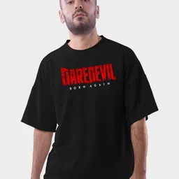 Be Crazy Men Daredevil Graphic Printed Round Neck Cotton Oversized T-shirt-image-1