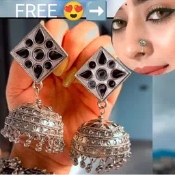 ISLANA Silver Oxidized Jhumkas Earrings image 2