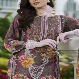 DRAVINAM Trends Embroidered Pure Cotton Unstitched Dress Material image 3