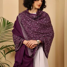 Tweedle Floral Embroidered Aari Work Shawl-picture-19