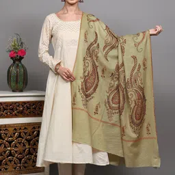 Exotic India Pure Wool Shawl From Kashmir With Sozni Embroidered Giant Paisleys-picture-10