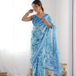 CANIZZARO Floral Printed Mirror Work Saree image 5