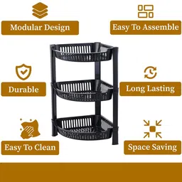 Kuber Industries Black 3 Tier Folding Plastic Fruit & Vegetable Basket Stand image 4