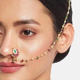 ATIBELLE Gold-Plated Artificial Stones and Beads Chained Nosepin image 5