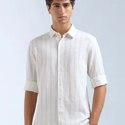 Flying Machine Men Slim Fit Vertical Striped Spread Collar Pure Cotton Casual Shirt-image-6